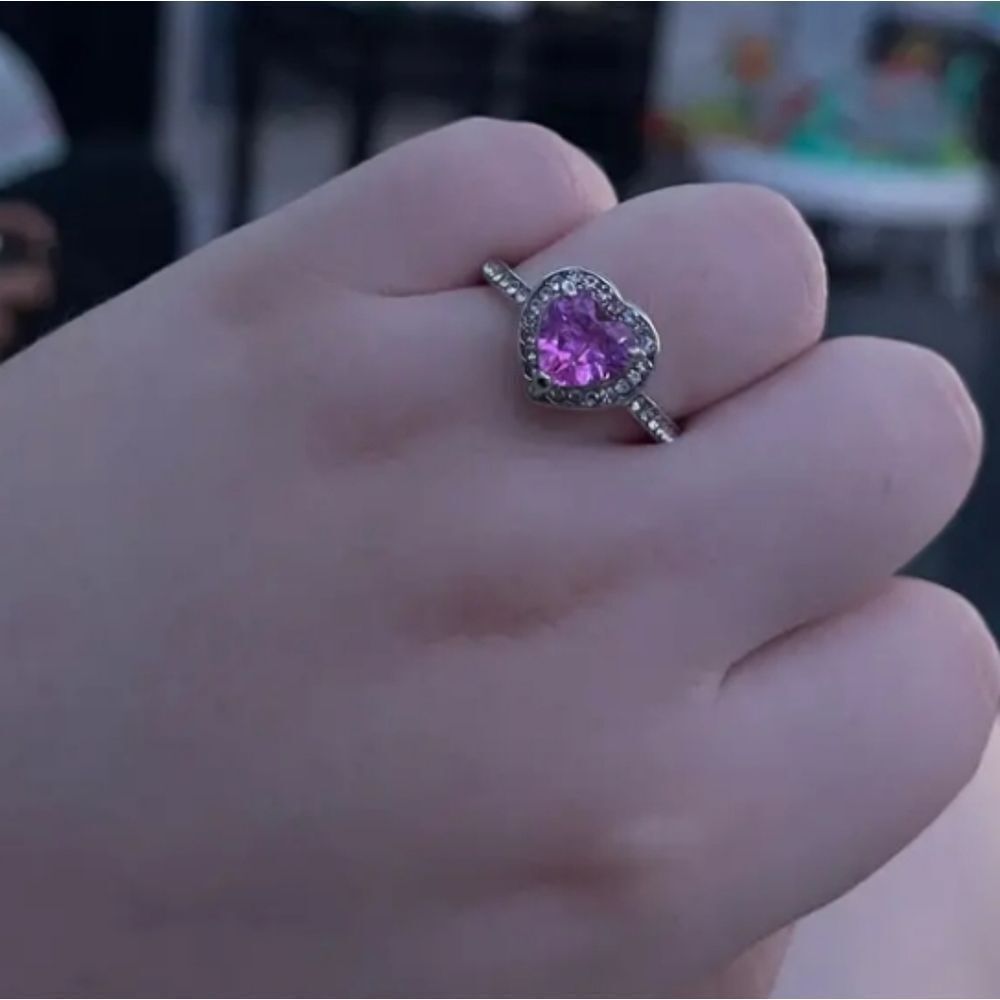 Pink Diamond Trendy heart promise ring sz 7 - Picture 4 of 16